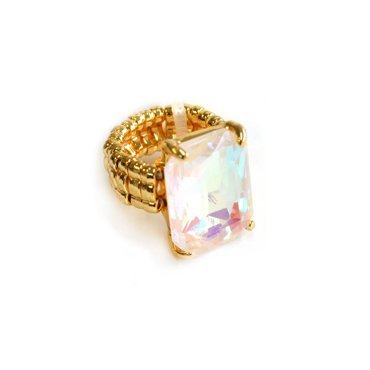 Rectangular Glass Cocktail Cut Stretched Adjustable Ring: X-Clear
