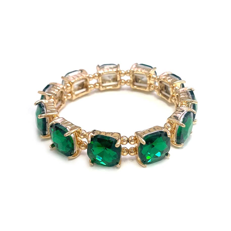 Cushion Cut Glass Crystal Linked Stretch Bracelet: MINT-AB