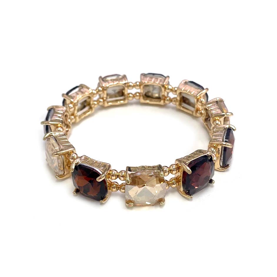 Cushion Cut Glass Crystal Linked Stretch Bracelet: MINT-AB