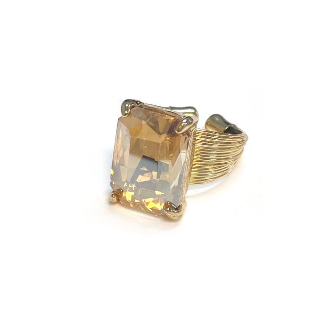 Square Glass Cushion Cut Cocktail Adjustable Wire Ring: GREEN-AB