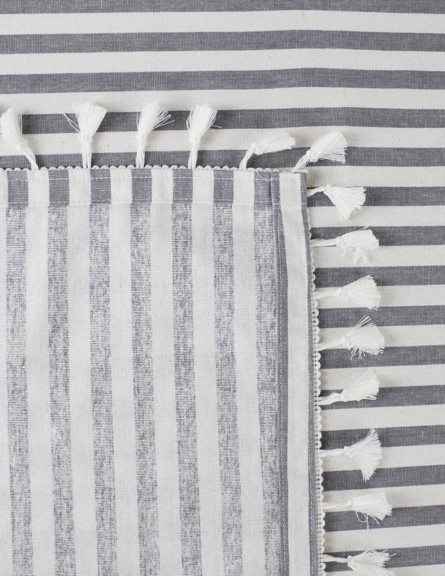 Grey Simply Striped Tasseled Cotton Blend Tablecloth
