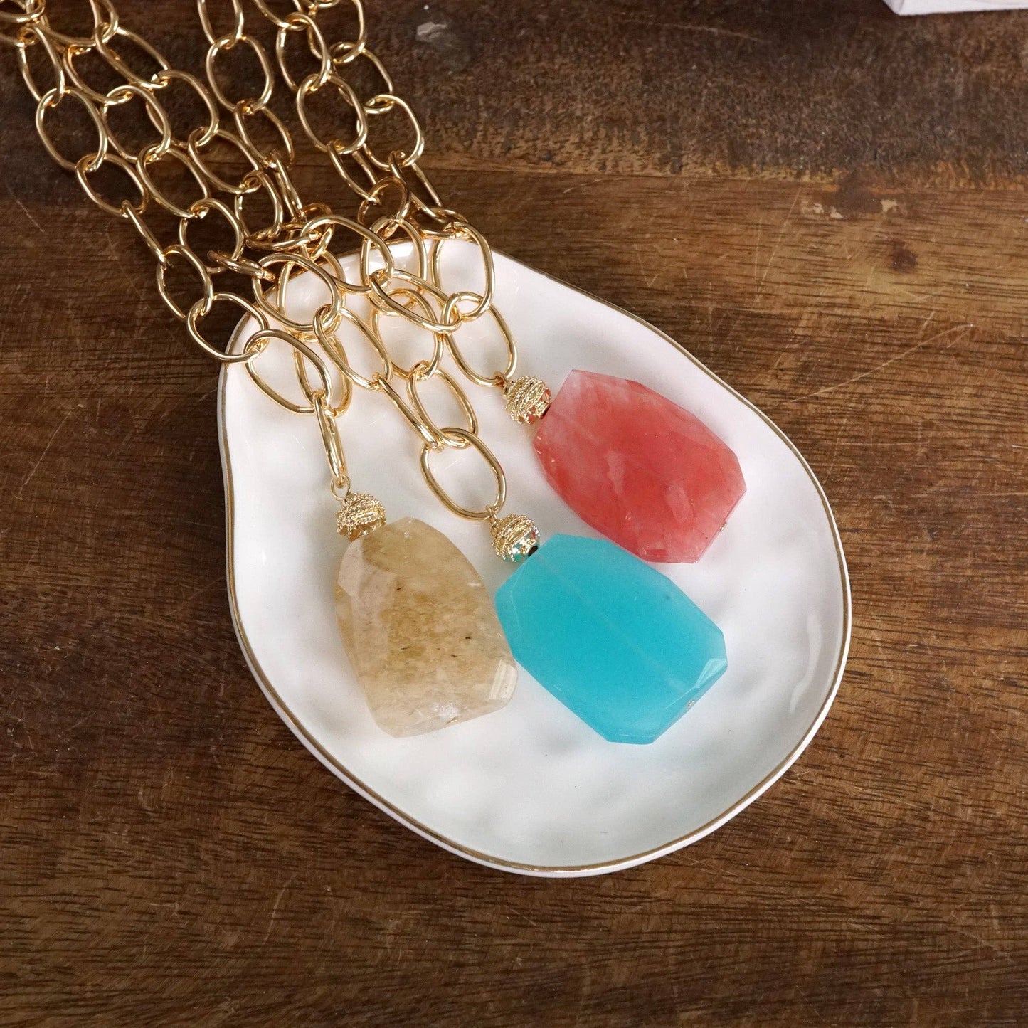 Statement Natural Stone Chain necklace: Red