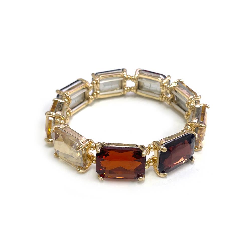 Rectangular Glass Crystal Linked Stretch Bracelet: ROSE-AB