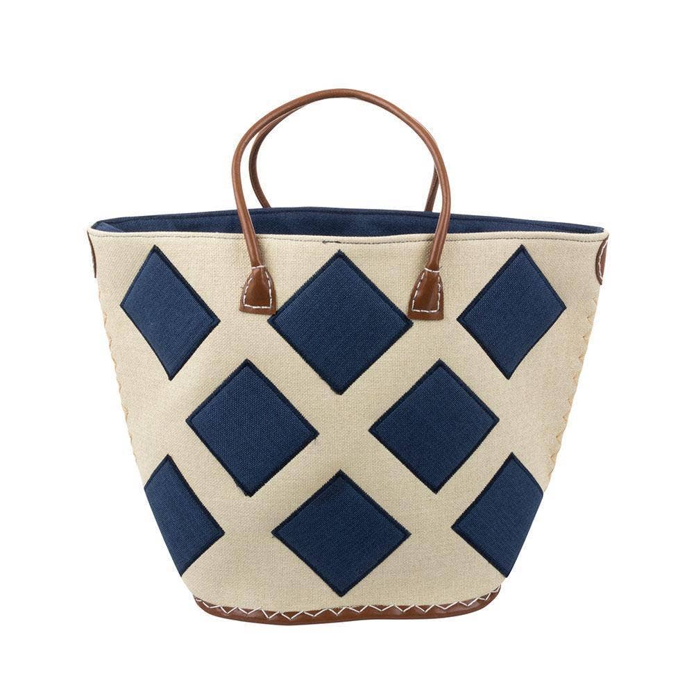 Pink: Straw Diamond Tote Bag