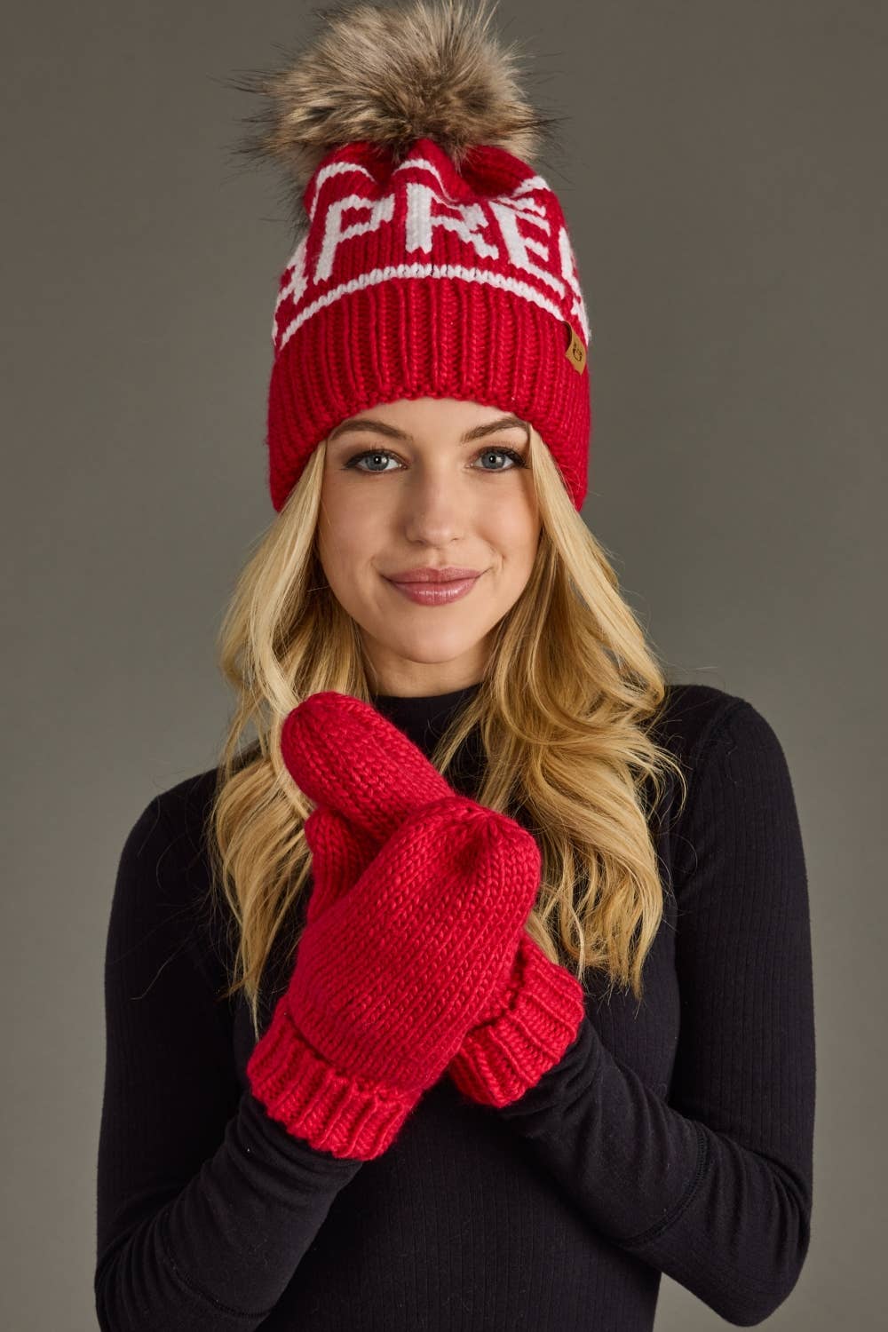 Red & White Apres Pom Hat