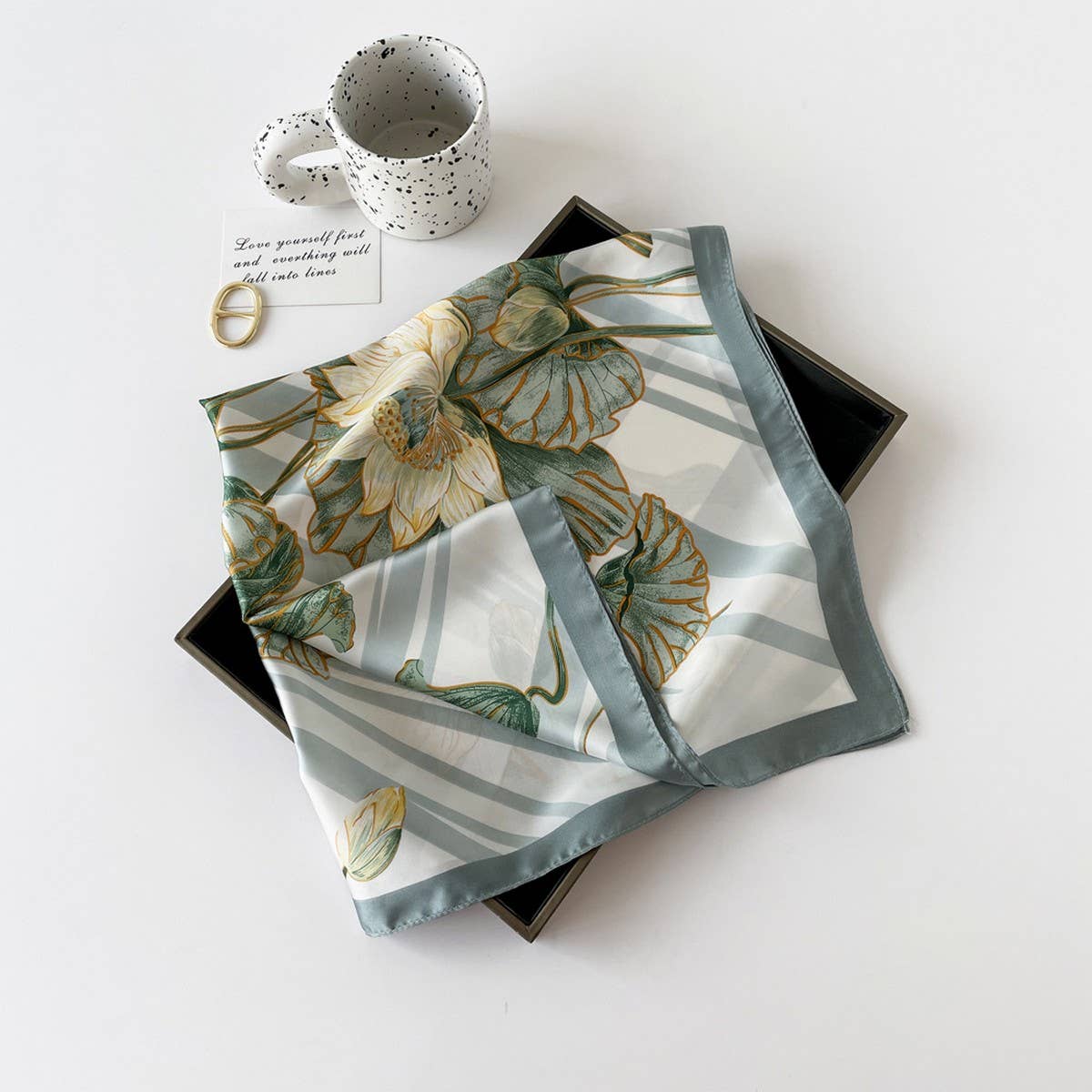 Letter Print Satin Square Scarf