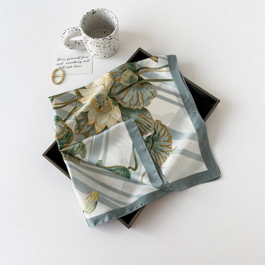 Letter Print Satin Square Scarf