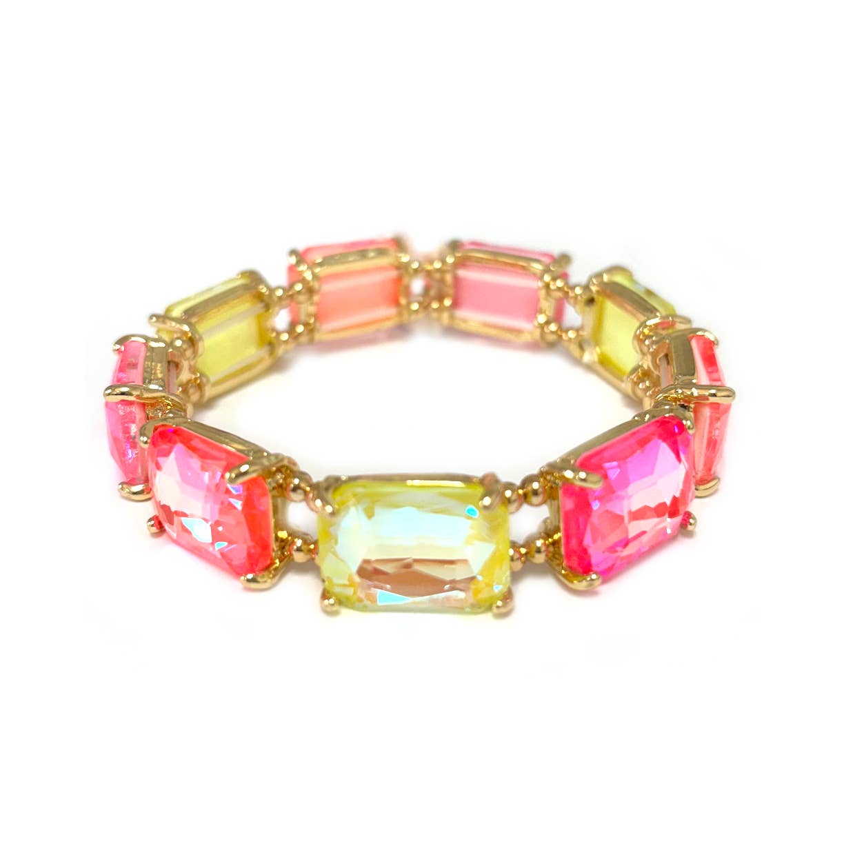 Rectangular Glass Crystal Linked Stretch Bracelet: ROSE-AB