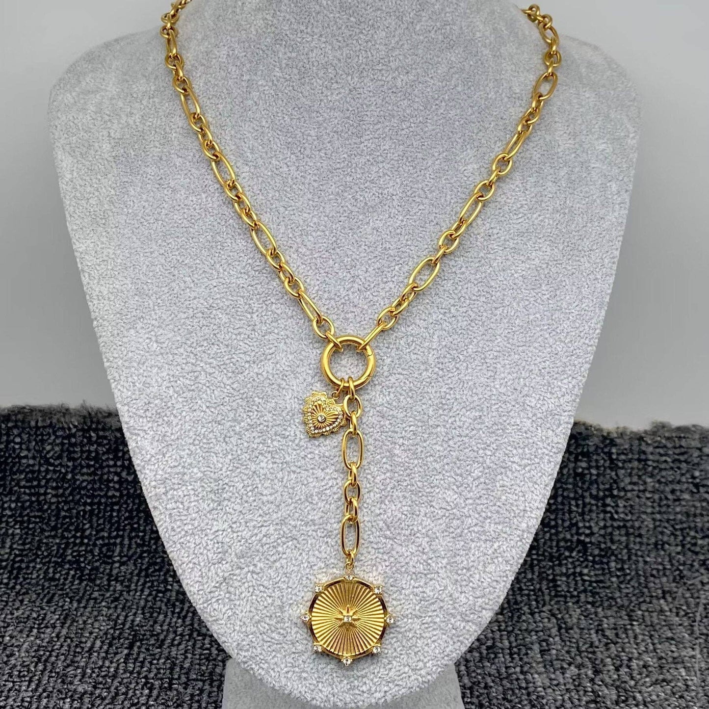 Sun & Heart Charm 18K Gold Plated S.Steel Y-neck Chain - FGS