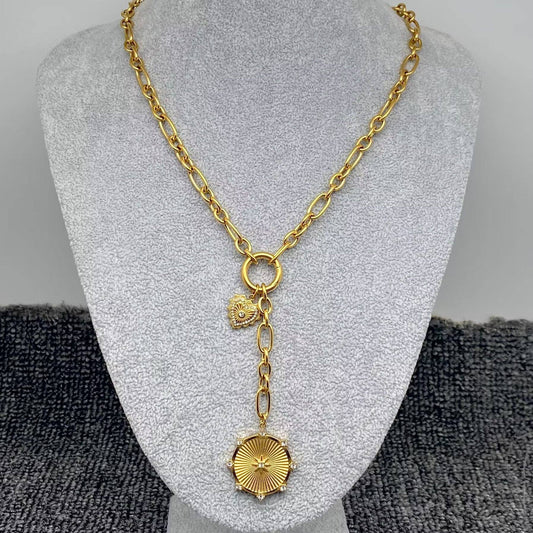 Sun & Heart Charm 18K Gold Plated S.Steel Y-neck Chain - FGS