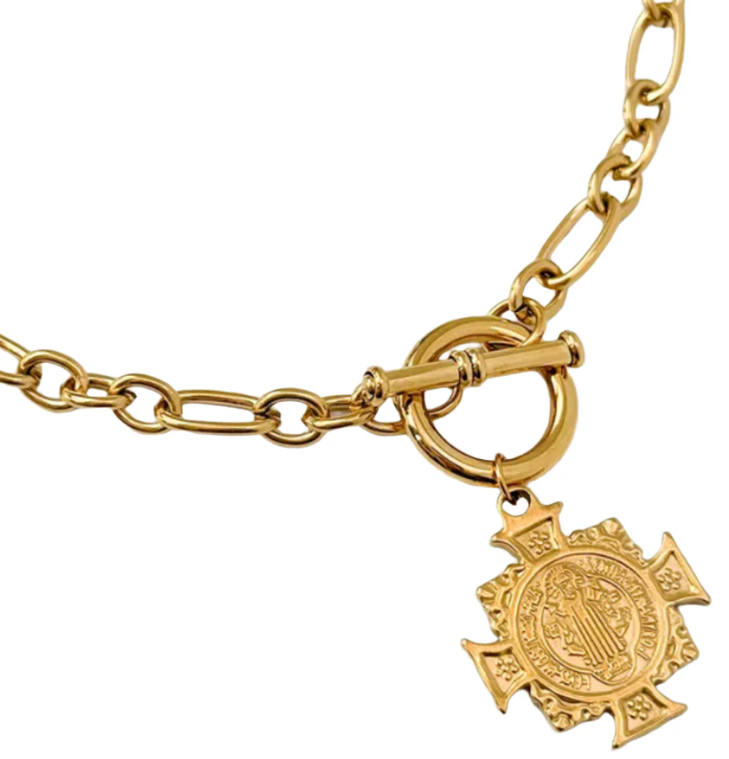 Saint Benedict Cross 14K gold Necklace- Symbol of Protection: Cuban