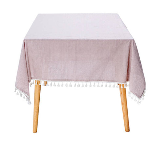 Purple Gingham Plaid Tasseled Cotton Tablecloth: 56"x80"