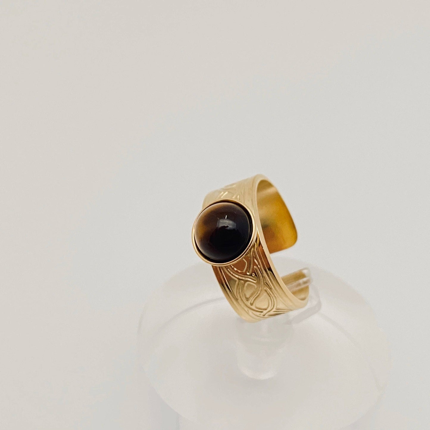 Gold Plated Stainless Steel Natural Stone Ring - FGS/CS