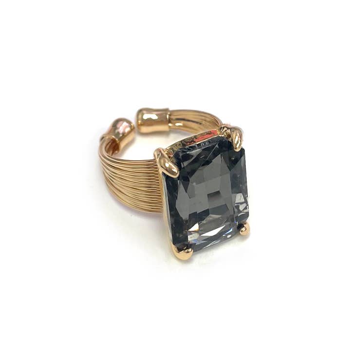 Square Glass Cushion Cut Cocktail Adjustable Wire Ring: GREEN-AB