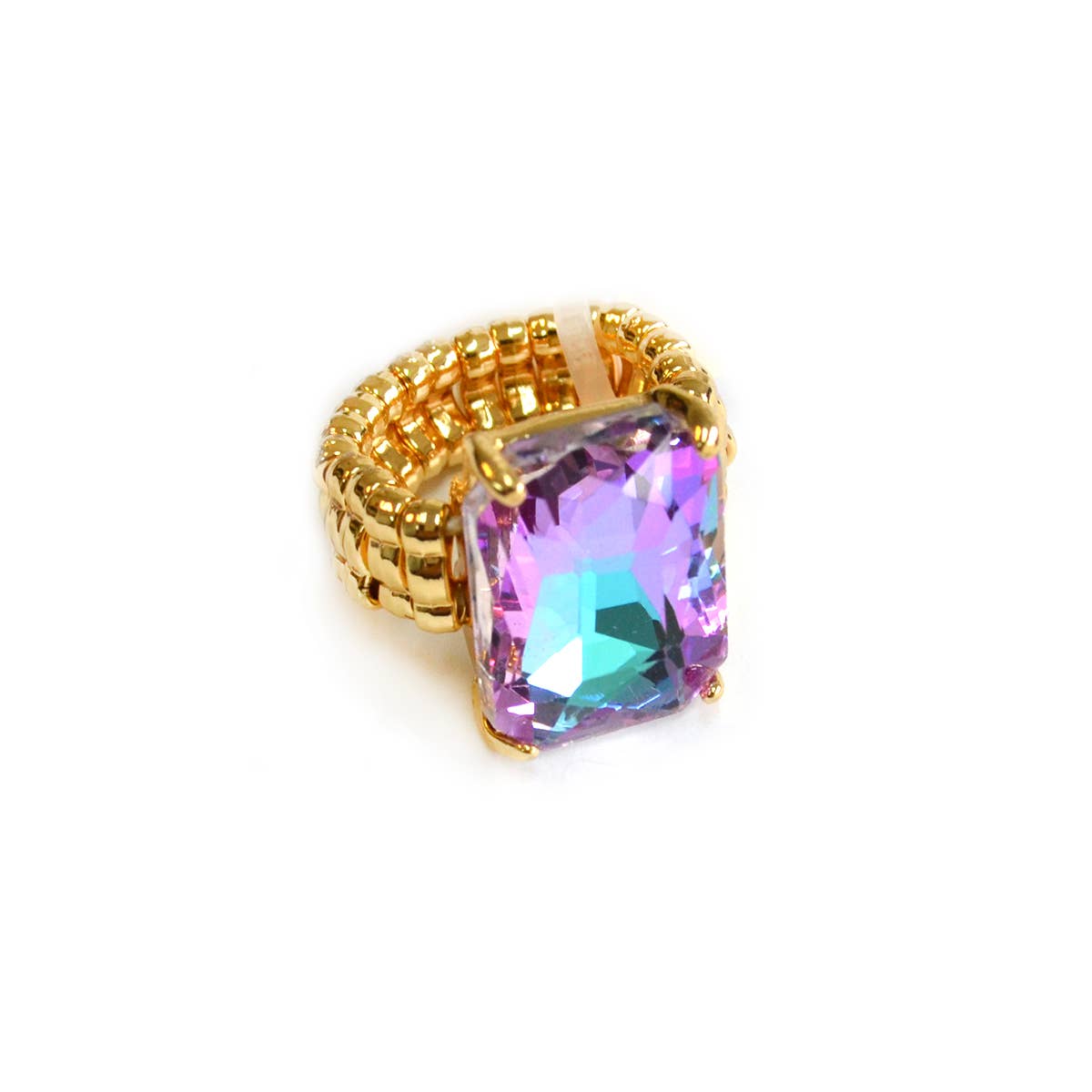 Rectangular Glass Cocktail Cut Stretched Adjustable Ring: Black