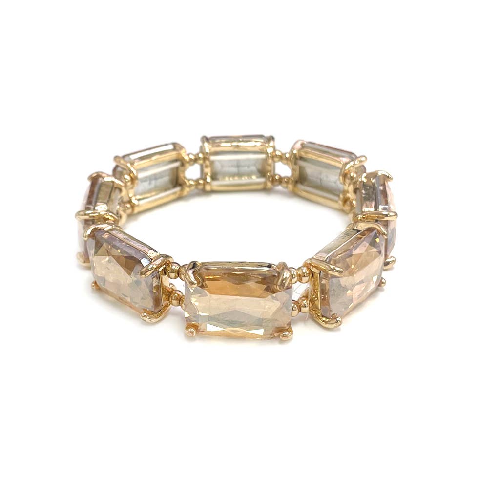 Rectangular Glass Crystal Linked Stretch Bracelet: Black Multi