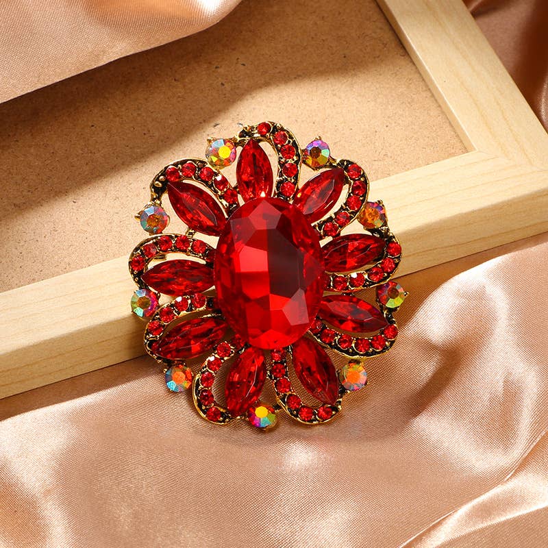 Baroque Floral Rhinestone Brooch Pin : Multi
