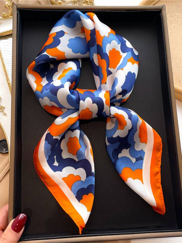 Contrast Color Flower Print Sun Protection Shawl&Scarf: BLUE / One_size