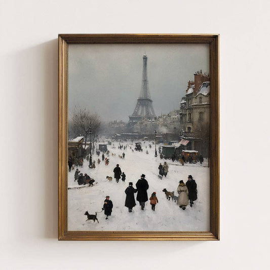 Paris Snow Impressionist Art Print: 8x10