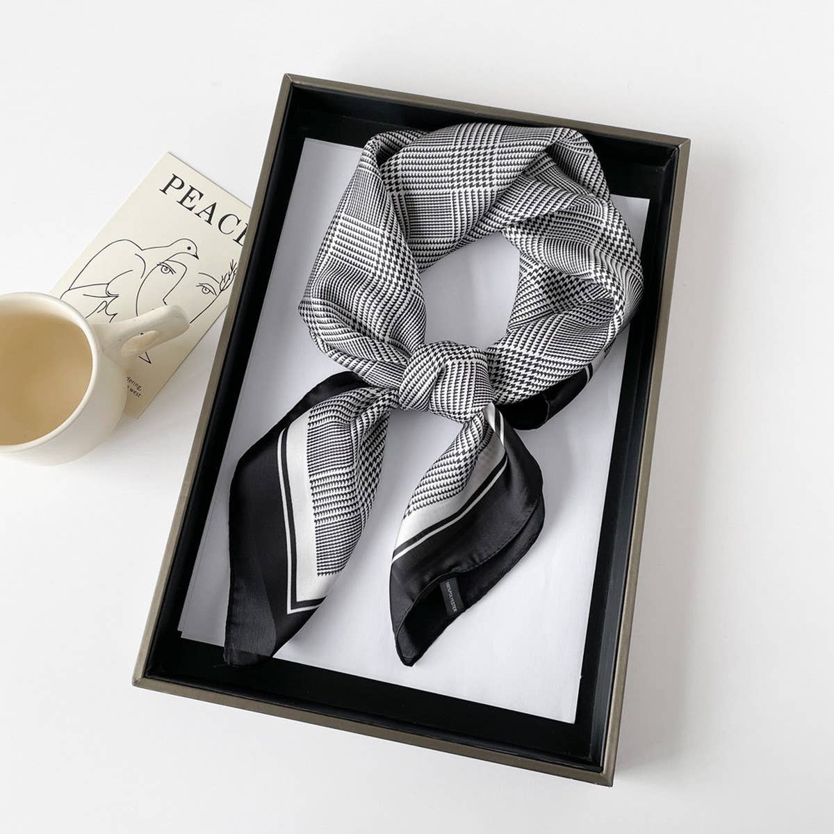 Letter Print Satin Square Scarf