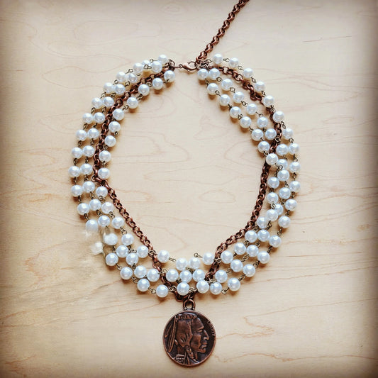 Pearl and Antique Gold Collar Length Necklace w/Indian