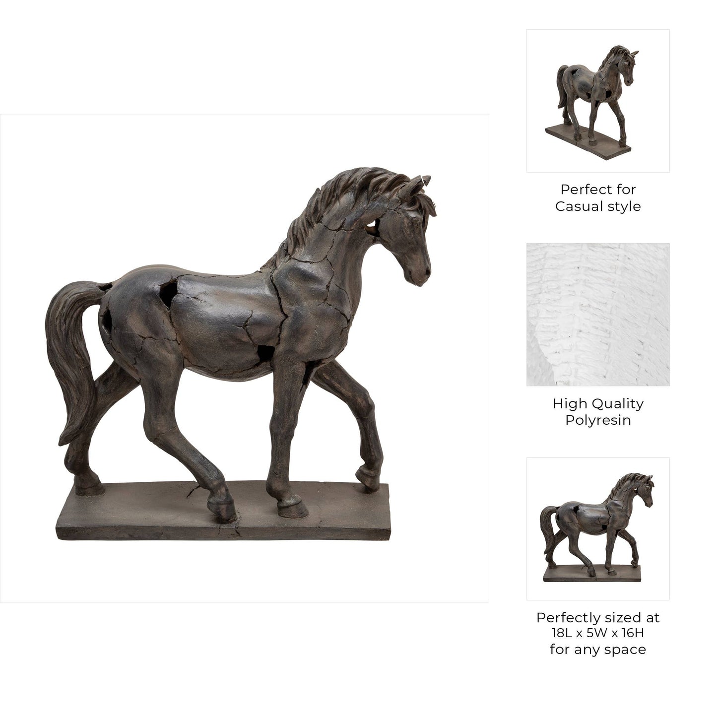 Aged Black Horse Sculpture