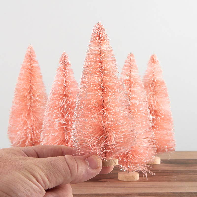 5" Frosted Pink Bottle Brush Sisal Trees (Bag of 6)