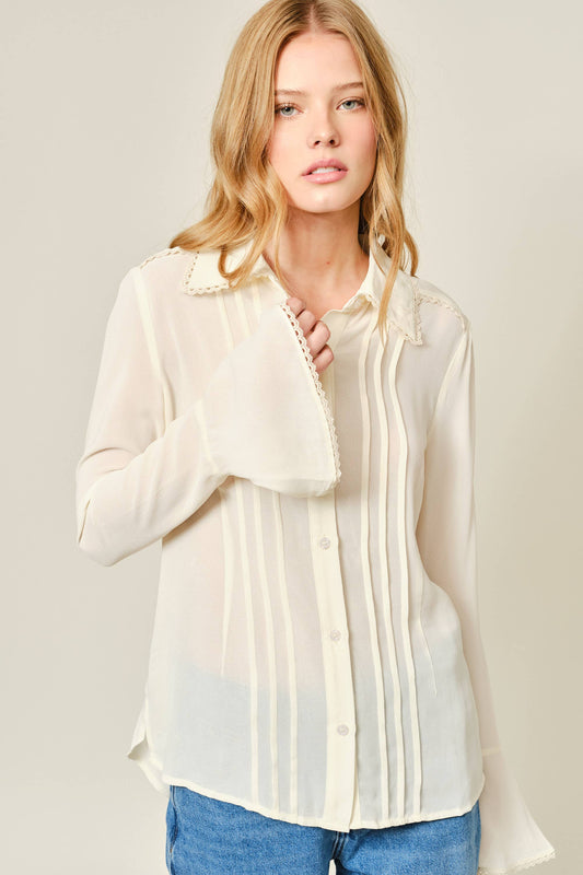 M: SOFT BUTTONDOWN PICTUCK BLOUSE