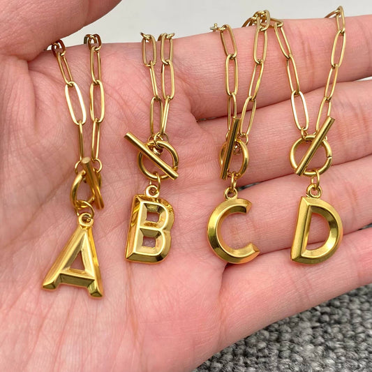 Initial Letter 18K Gold-plated S.Steel OT Chain Necklace-FGS