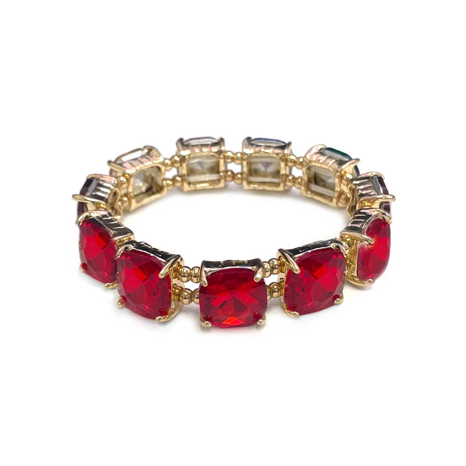 Cushion Cut Glass Crystal Linked Stretch Bracelet: MINT-AB