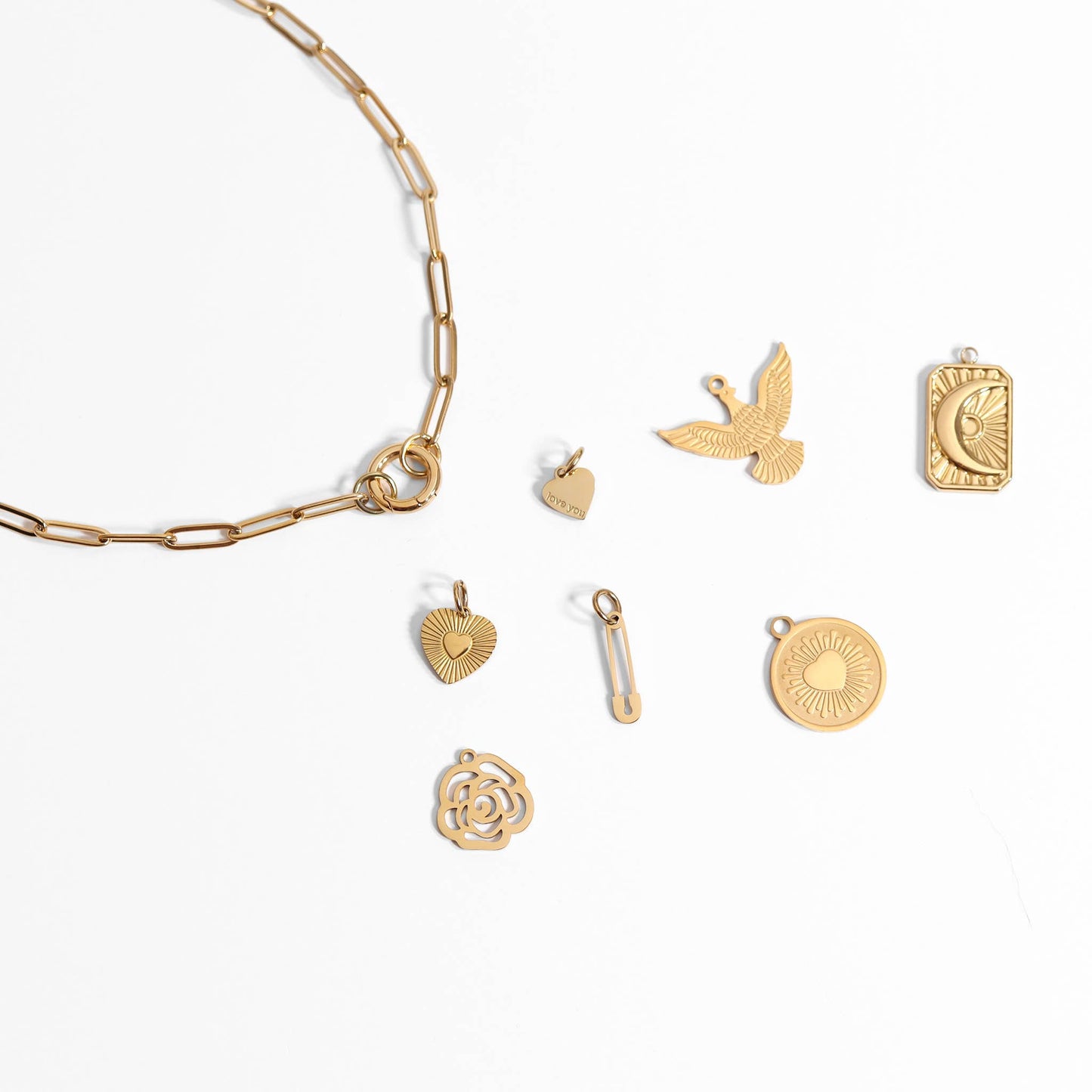 Stainless Steel Paperclip Carabiner Charm Holder Necklace: Gold / 18"+2"