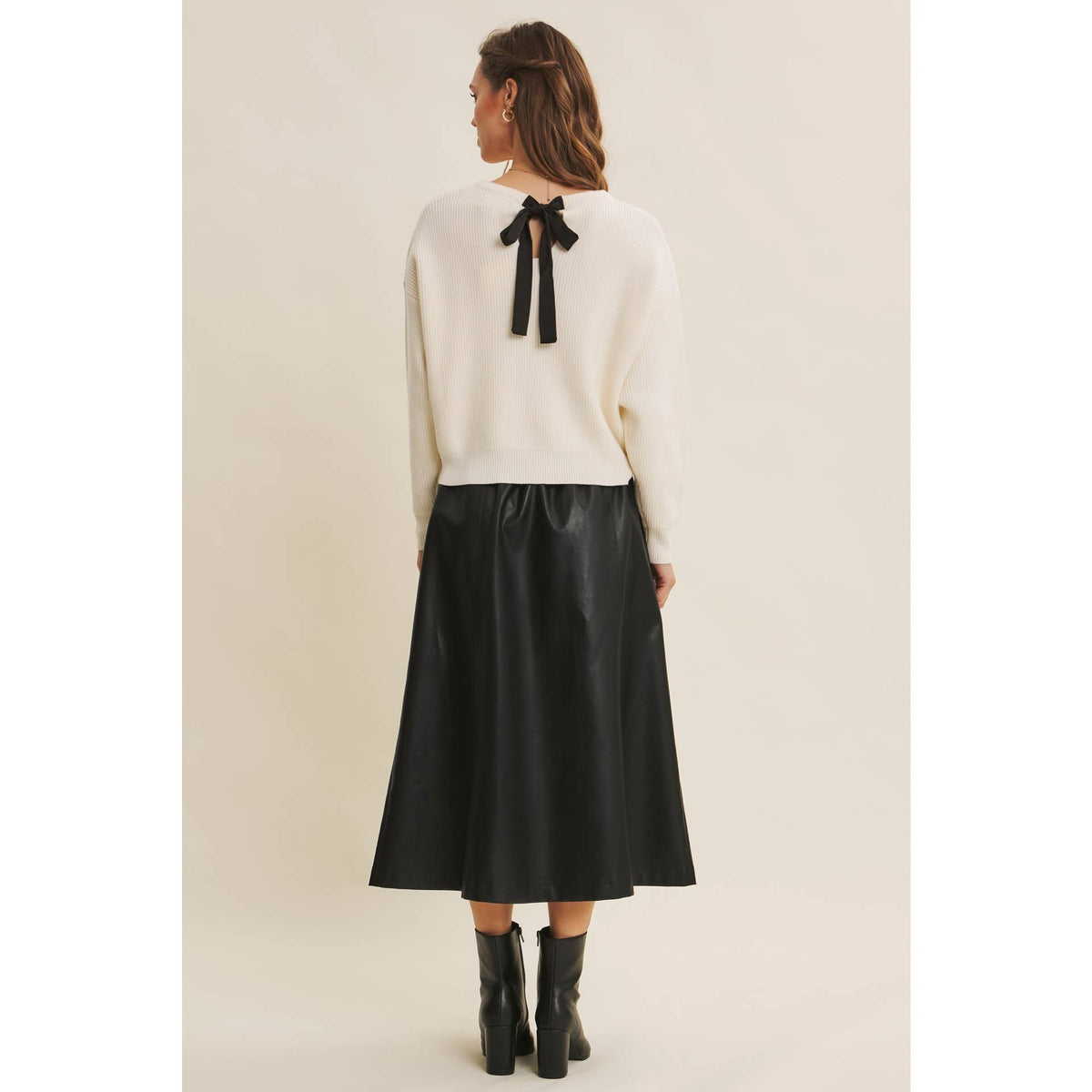 VEGAN LEATHER BELTED BUTTON-FRONT A-LINE MIDI SKIRT: BLACK / S