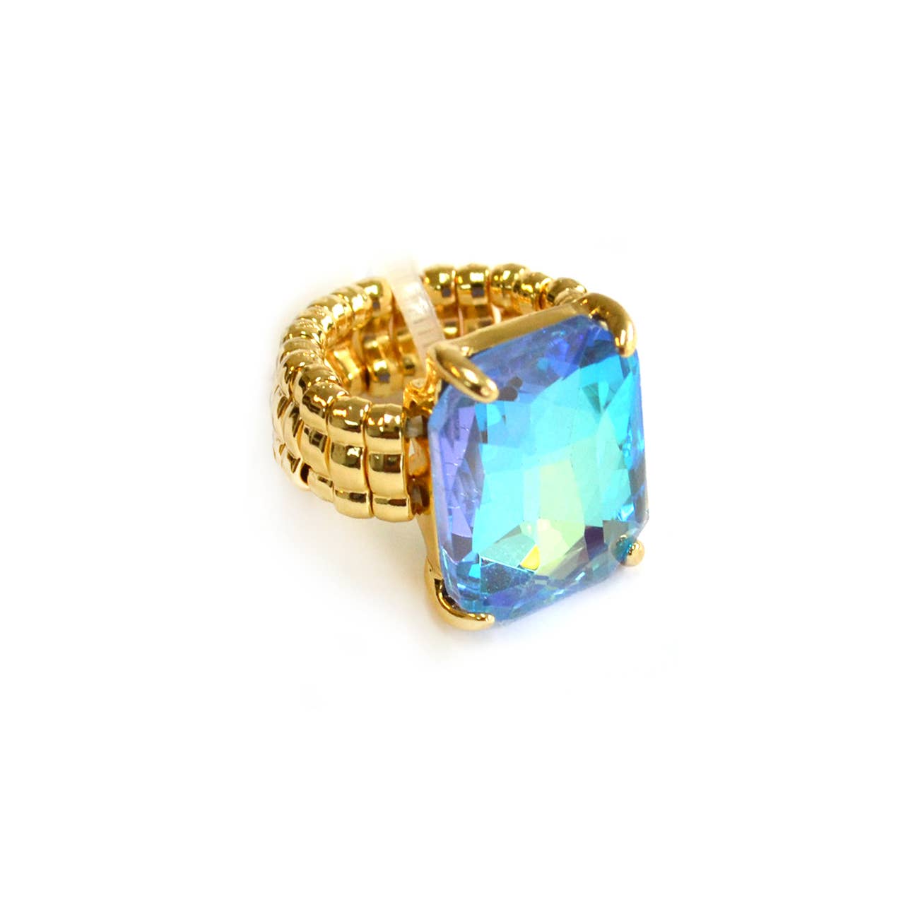 Rectangular Glass Cocktail Cut Stretched Adjustable Ring: Mint-AB