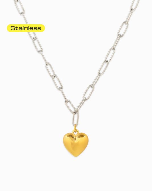 Stainless Two-Tone Heart Chain Necklace