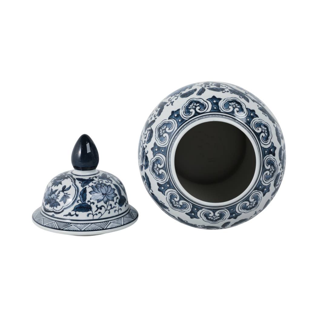 Large Blue & White Chinoiserie Lidded Jar-19 in
