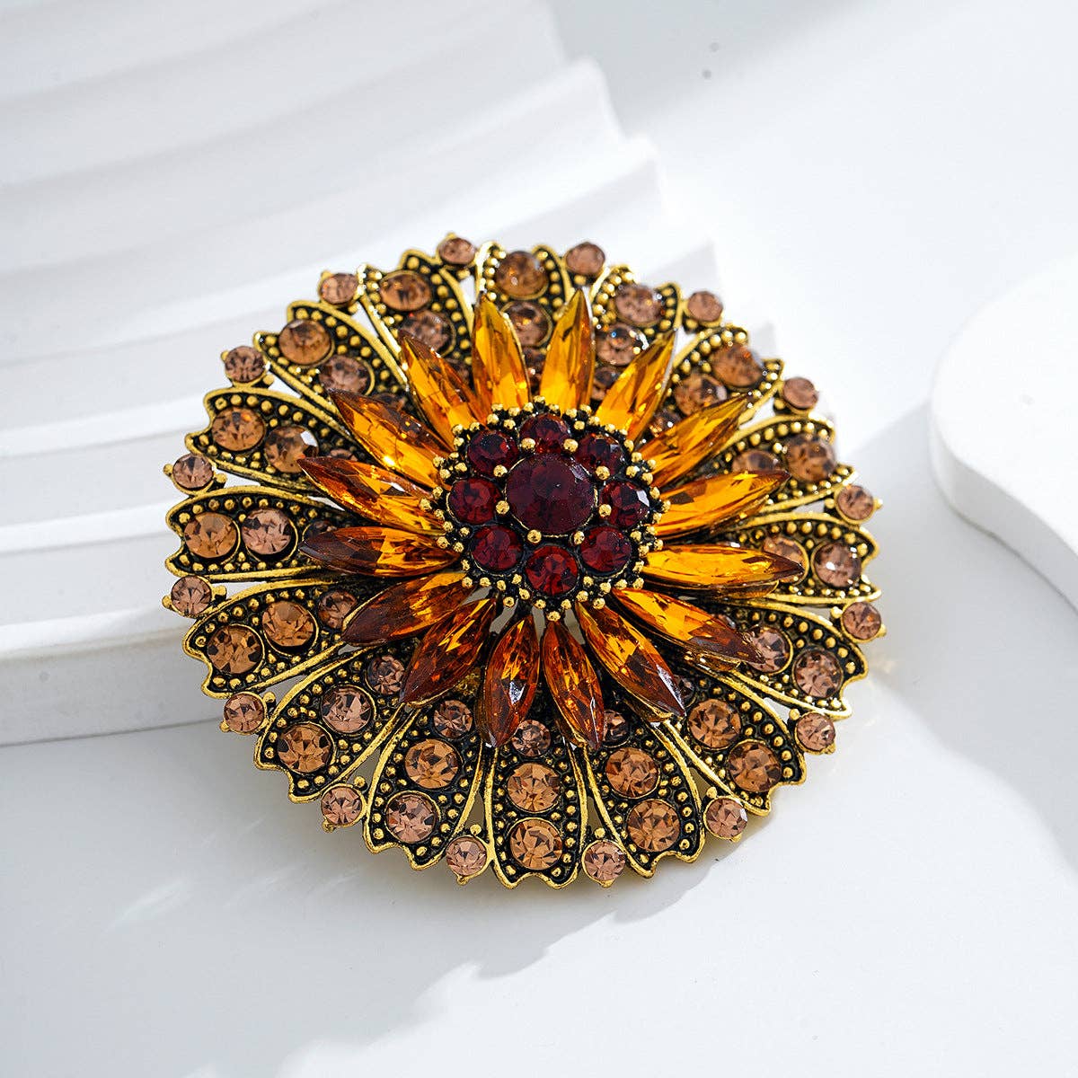 Retro Sunflower Alloy Rhinestone Brooch PA5808: Bronze