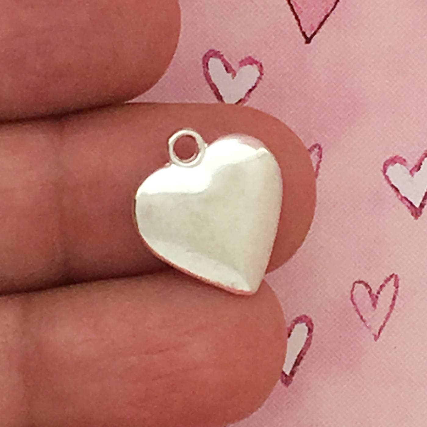 6 Puffy Heart Charm Silver by TIJC SP0214