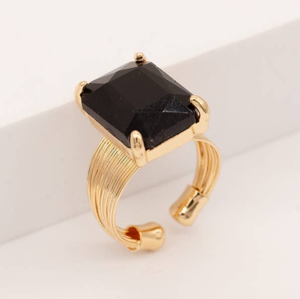Square Glass Cushion Cut Cocktail Adjustable Wire Ring: ROSE-AB