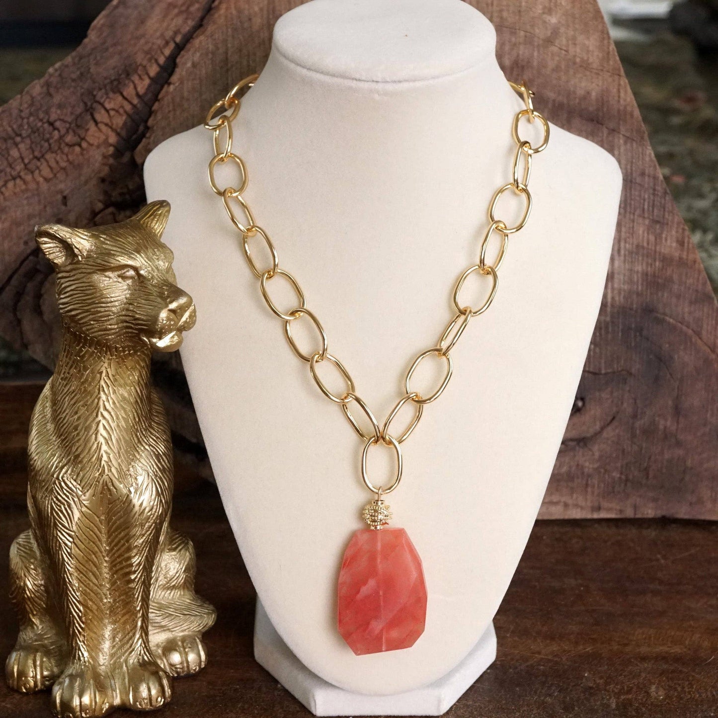Statement Natural Stone Chain necklace: Red