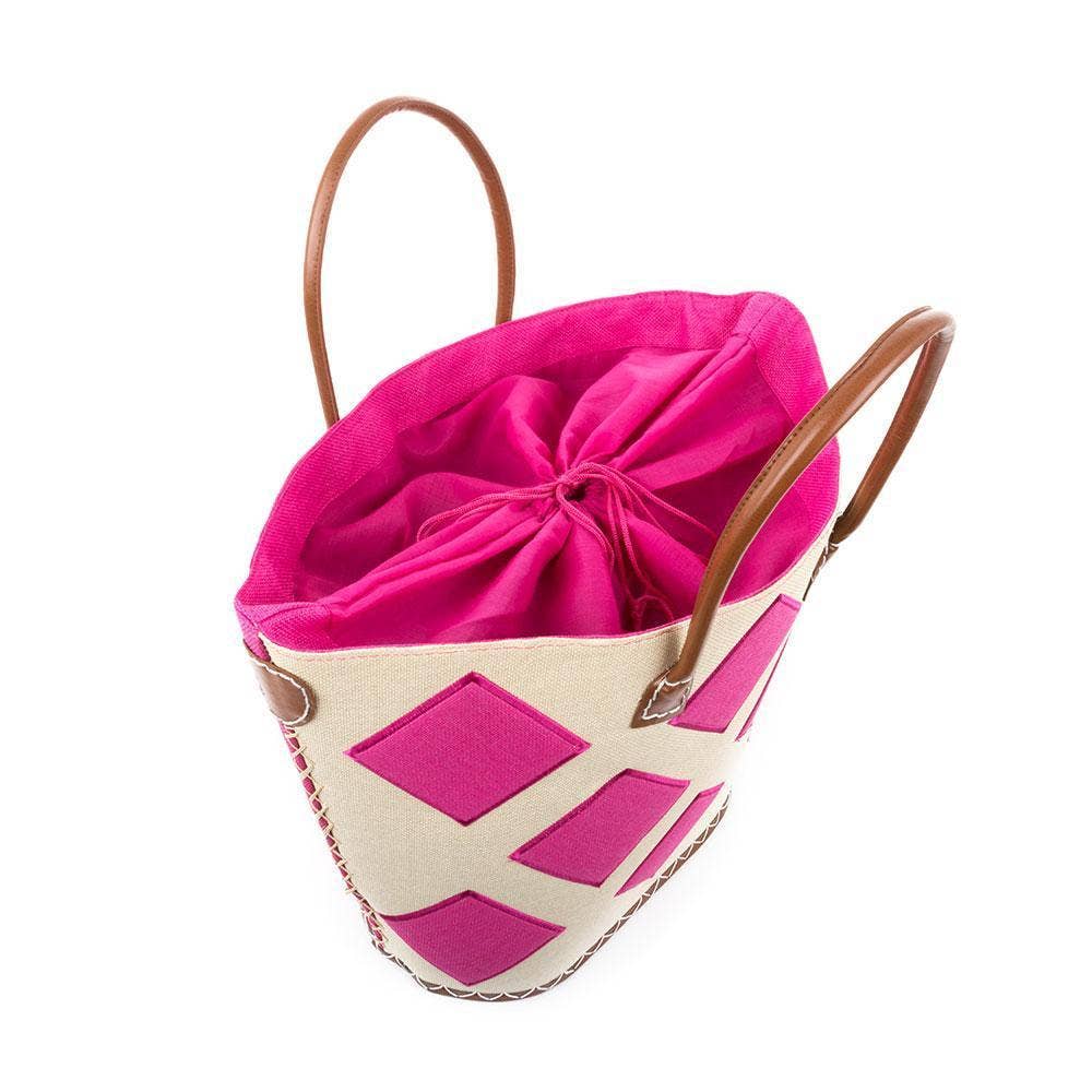 Pink: Straw Diamond Tote Bag