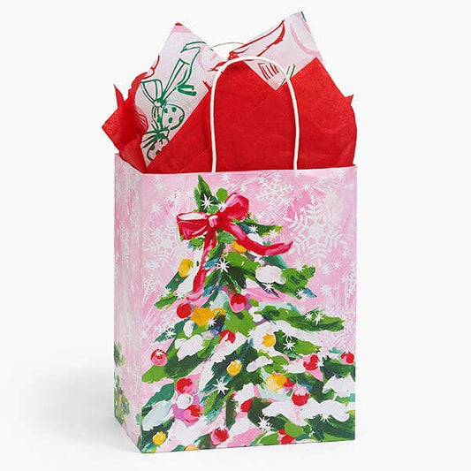 Pink Christmas Paper Retail Gift Bags: Cub 8x4.75x10.25" / 100