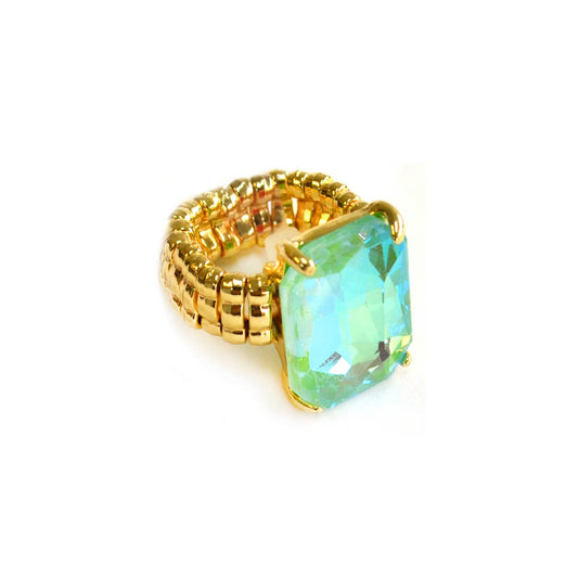 Rectangular Glass Cocktail Cut Stretched Adjustable Ring: Mint-AB