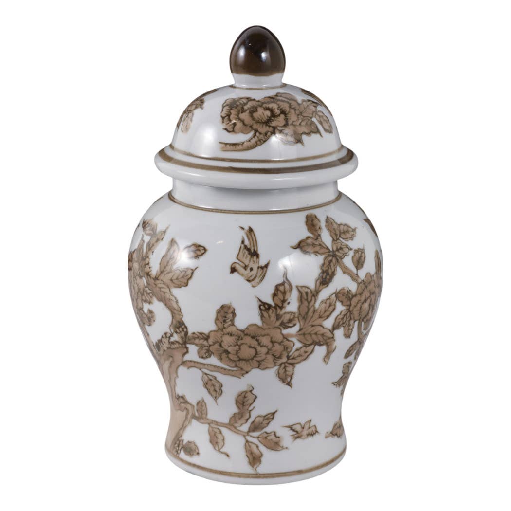 Brown Chinoiserie Lidded Jar - 8"
