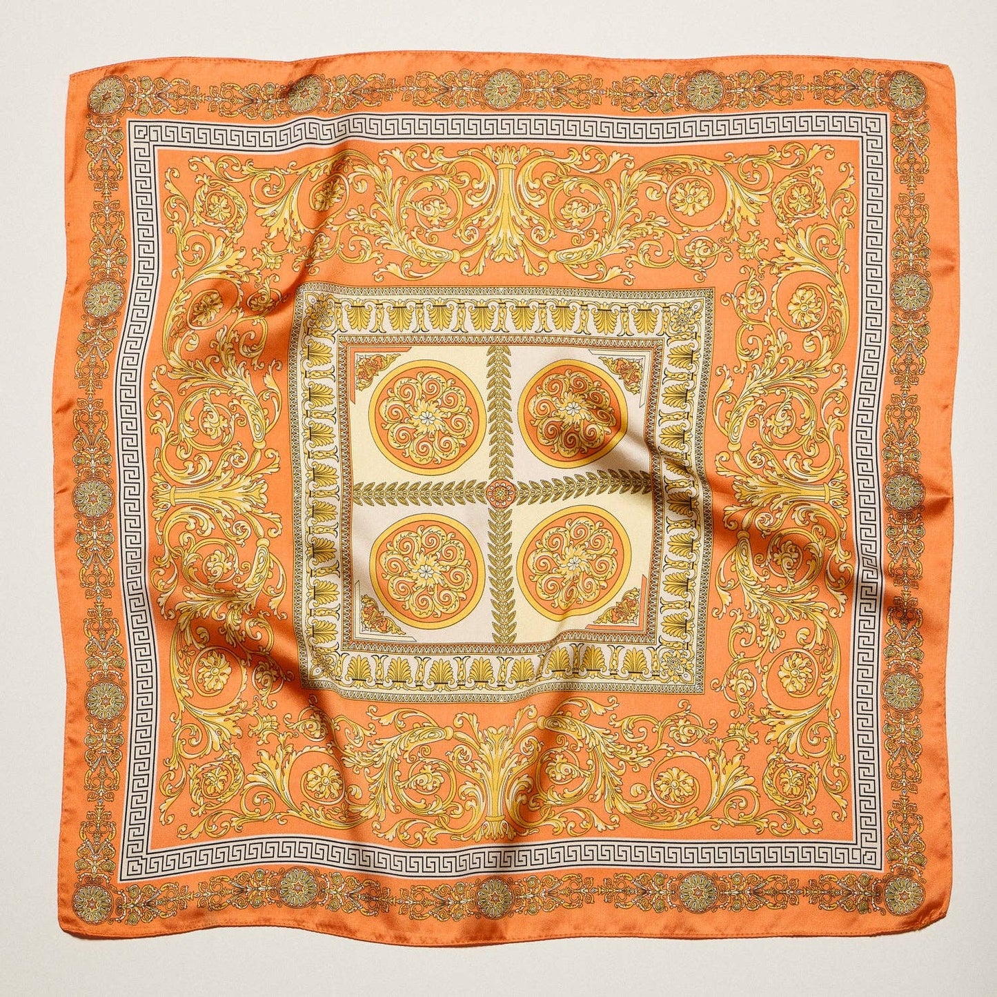 Satin Baroque Square Scarf | Vintage Ornate Scroll Print: OR / ONE