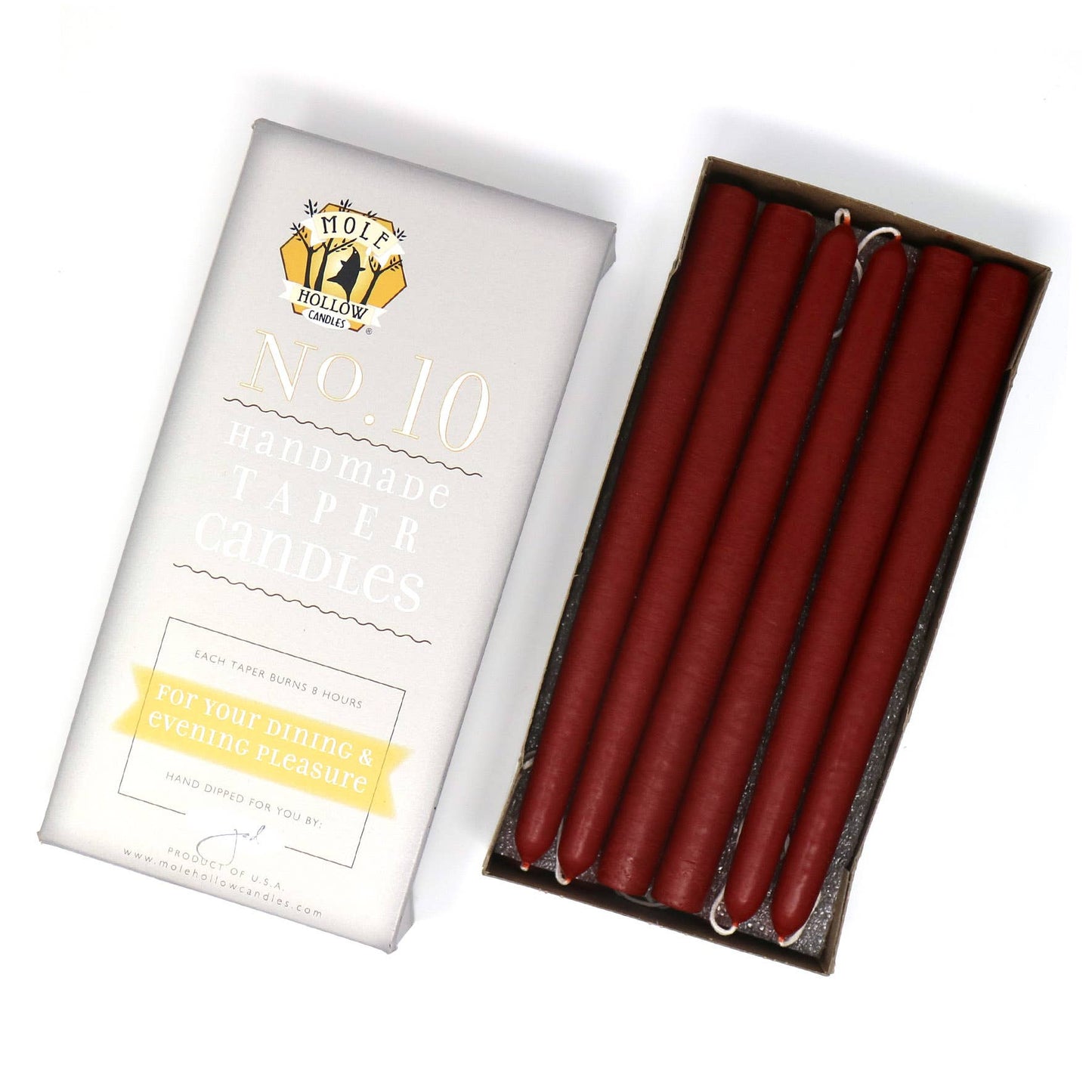 10" Hand Dipped Unscented Taper Candles - 39 Colors USA Made: Mauve