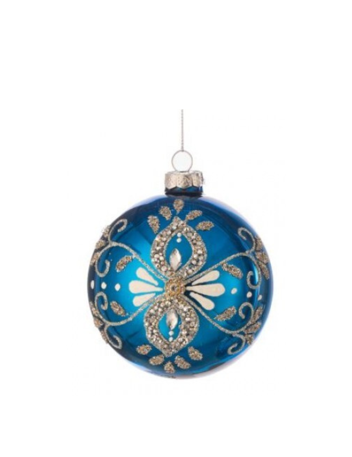 blue 6" GLS W/JWL BALL/FINIAL ORNAMENT
