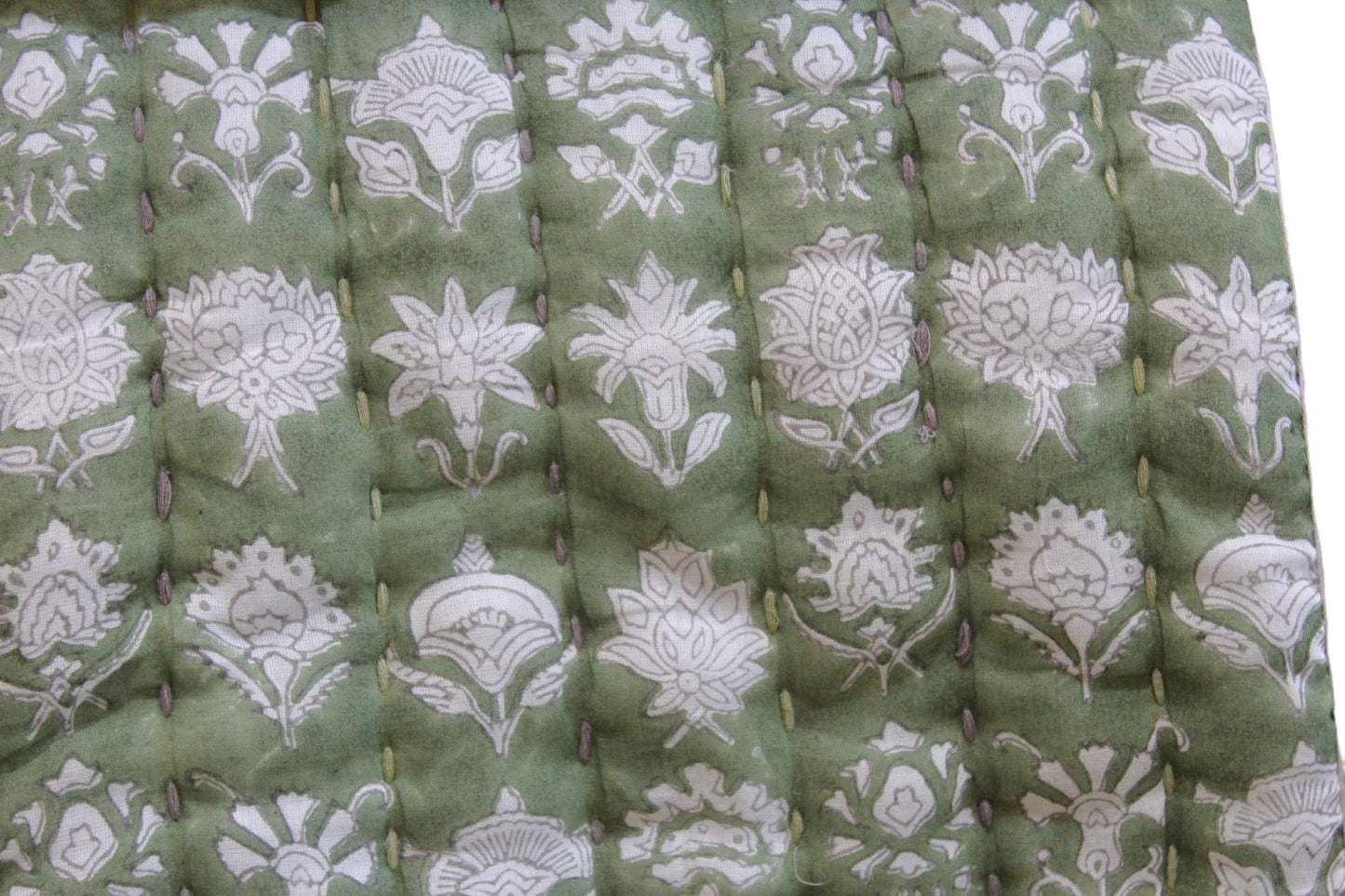 Block Printed Kantha Quilted Cotton Throw Blanket