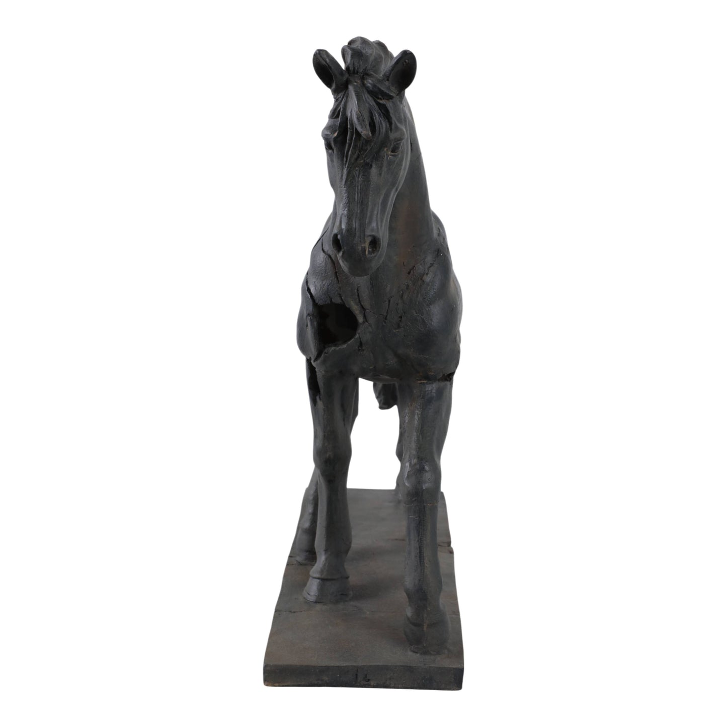 Aged Black Horse Sculpture
