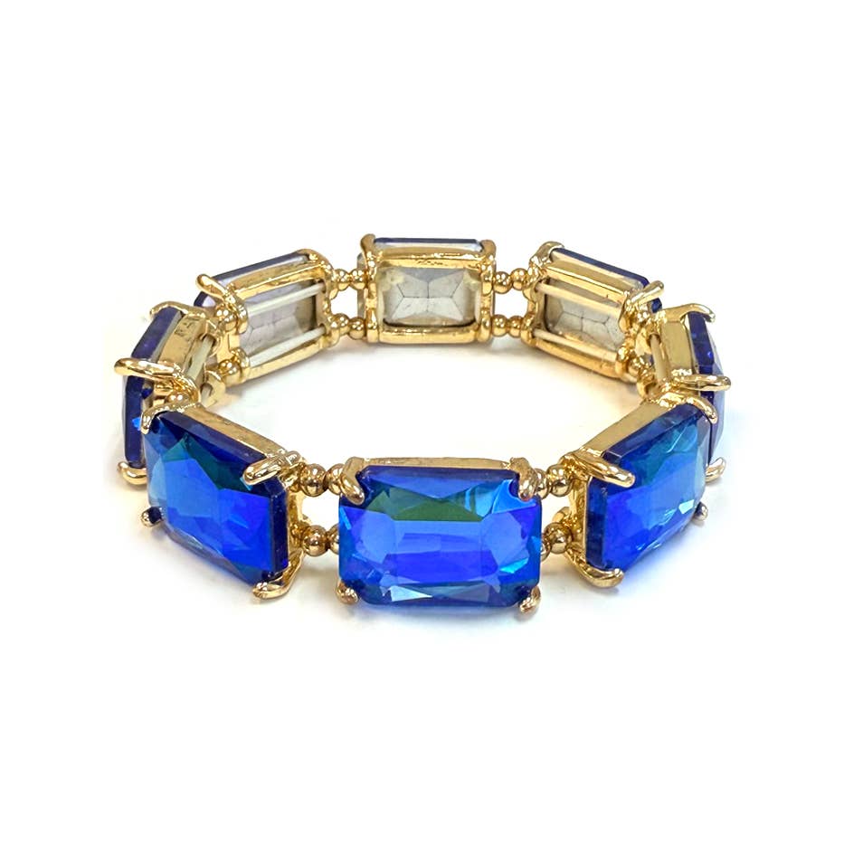 Rectangular Glass Crystal Linked Stretch Bracelet: ROSE-AB