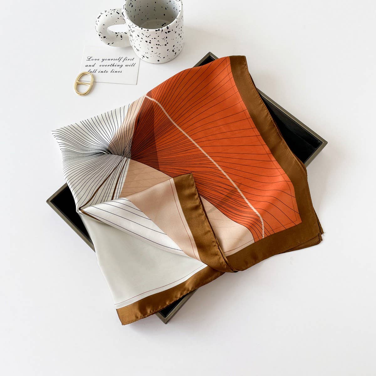 Letter Print Satin Square Scarf